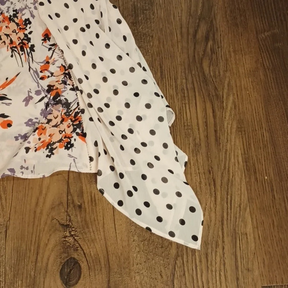 Vanessa Virginia Sheer Handkerchief Tank Top Blouse Pink Floral Polka Dot WWW - Picture 3 of 7